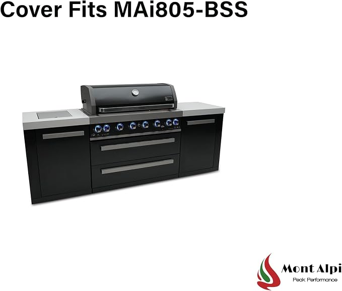 Mont Alpi Heavy Duty Black Water Resistant All Weather Cover for 94" W x 23" D Deluxe Original and Black Outdoor Kitchen Island Grill Models - MAi805 / MAi805-D MAi805-BSS / MAi805-DFC / MAi805-BSSFC
