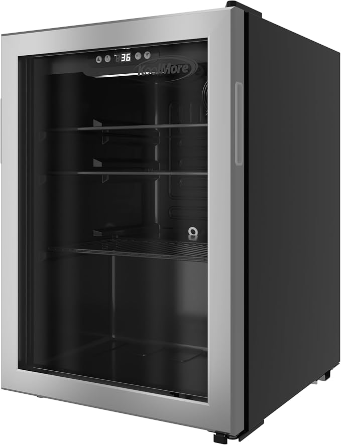 KoolMore 17 Inch Beverage Refrigerator, 2.5 Cu. Ft. Fridge Cooler, 70 Can Glass Door Drink Fridge for Dorm, Bedroom, Office, Bar, Retail Display, ETL Listed