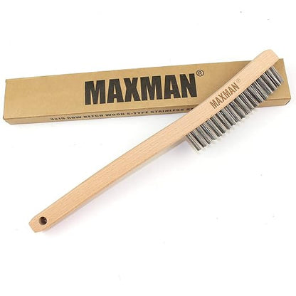 MAXMAN Wire Brush, Heavy Duty Stainless Steel Wire Brushes for Cleaning Rust, Grill Brush, Steel Brush for Paint Removal, Welding, Stiff Bristle Metal Brush with 14" Long Beech Handle, Large | Long Beech Handle, Large Size, Wire Brushes for Cleaning Ru...