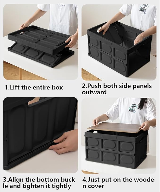2 PCS Collapsible Storage Bins Box with Lids and Handle, 30L 8Gal Portable Storage Crate Containers Totes, Instacrate Stackable Foldable Camping Basket Supplies for Fishing Car RV, Office (Black)