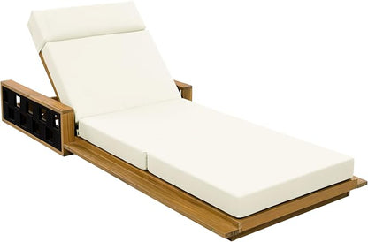 Merax Acacia Wood Patio Chaise Lounge Set of 4, Outdoor Reclining Chairs with 4-Position Adjustable Backrest, 4-Piece Sunbathing Recliner & 4" Thick Four-fold Cushion for Poolside, Garden, Beige