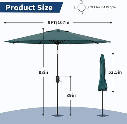 Garvee 9 ft Patio Umbrella - 8 Sturdy Ribs Outdoor Table Umbrella with Crank Lift & Push Button Tilt - Market Umbrella for Pool, Deck, Yard, Garden - Turquoise