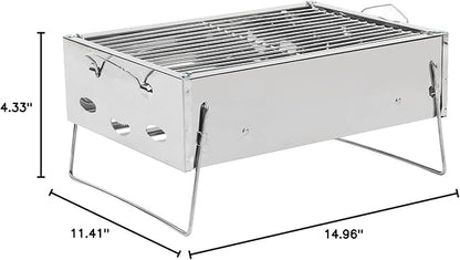 Portable Charcoal Grill, Foldable Stainless Steel Grill for Outdoor Picnic Cooking