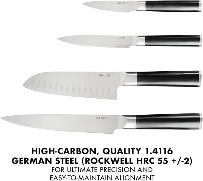 Babish 14-Piece Full Tang Forged Kitchen Knife Set – High-Carbon 1.4116 German Steel Cutlery with Protective Sheaths – Professional Chef Knife Set