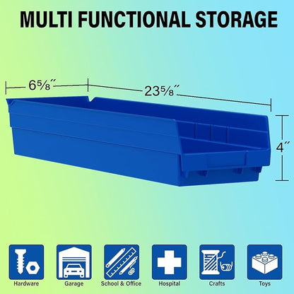 Akro-Mils 30164 Heavy Duty Plastic Shelf Bins, 24"x 6.5"x 4", Red, 6-Pk | Heavy Duty Nesting Storage Bins for Garage, Closet, Refrigerator, Kitchen, Cabinet, Drawer Organization, Pantry Organization