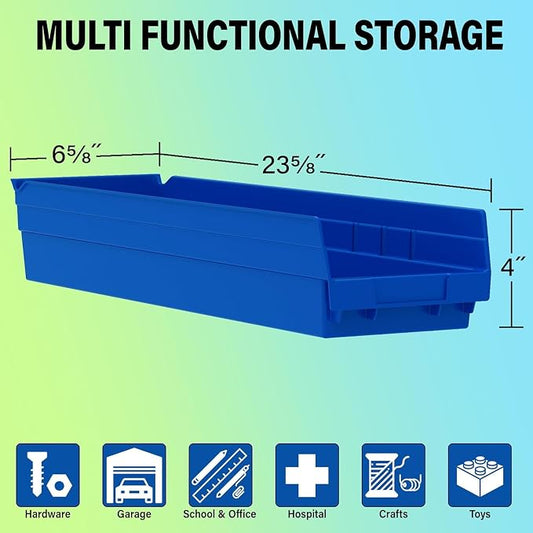 Akro-Mils 30164 Heavy Duty Plastic Shelf Bins, 24"x 6.5"x 4", Yellow, 6-Pk | Heavy Duty Nesting Storage Bins for Garage, Closet, Refrigerator, Kitchen, Cabinet, Drawer Organization, Pantry Organization