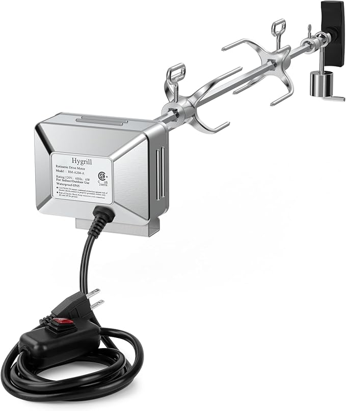 Hygrill Rotisserie Kit for All Hygrill 3-Burner Built-in Gas Grills | Grill Rotisseries with Motor, 28" Spit Rod, 2 x 4-Prong Forks, Complete Holders, and Fixing Screws