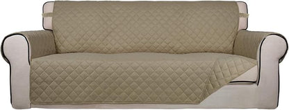 PureFit Reversible Quilted Couch Covers for Dogs Oversized Sofa Cover 78” | Beige/Beige, Water Resistant Couch Protector, Washable Pet Couch Cover with Non Slip and Elastic Straps For Kids