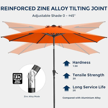 HOMSHADE 9ft Outdoor Patio Umbrella - Market Table Pool Deck Umbrella UPF50+ UV Protection with Push Button Tilt, Crank and 8 Sturdy Ribs (Neon Orange, No base)
