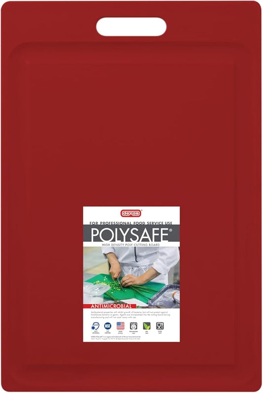 Dexas NSF Certified Polysafe Cutting Board with Handle and Juice Well, 12 x 18 inches, Reversible Kitchen Cutting Board, Red