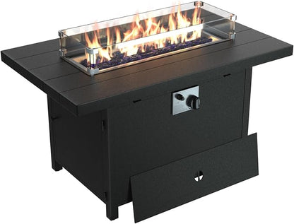 45" Propane Fire Pit Table,55000 BTU Aluminum Firepit,Outdoor Fire Pit with Fire Glass,Lid,Waterproof Cover and Blue Glass Stone for Backyard,Garden,Patio