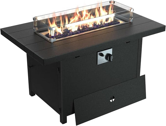 45" Propane Fire Pit Table,55000 BTU Aluminum Firepit,Outdoor Fire Pit with Fire Glass,Lid,Waterproof Cover and Blue Glass Stone for Backyard,Garden,Patio