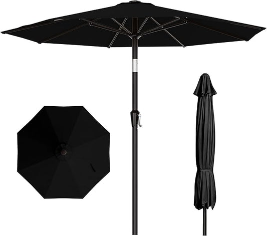 AreShark 10 FT Outdoor Patio Umbrella, Patio Table Umbrella with Push Button Tilt and Crank, Outdoor Patio Umbrellas with 8 Fiberglass Ribs, Patio Umbrellas for Market, Garden, Pool (Black)