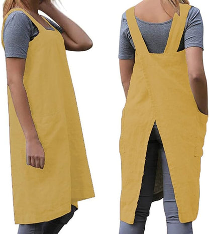 TBA Cotton Linen Apron Cross Back Apron for Women with Big Pockets Square Pinafore Dress for Baking Cooking BBQ & Grill