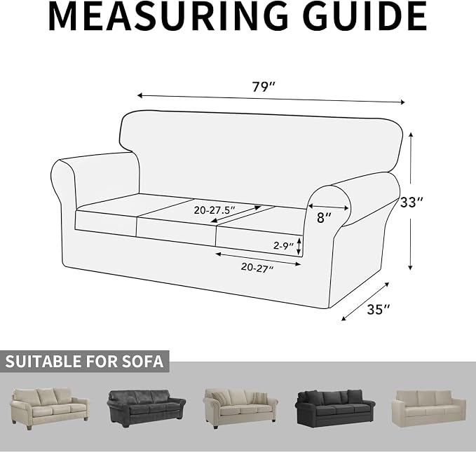 ISSUNTEX 4 Pieces High Stretch Thicken Couch Covers, Soft Sofa Slipcover for 3 Separate Cushion , Jacquard Fabric Elastic Furniture Protector for Dogs (Sofa, Dark Gray)