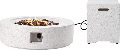 HOMPUS Outdoor Round Propane Fire Pit Table, 41''Fire Table 20lb Tank Cover Table, 50000 BTU Fire Pit w Free Waterproof Cover & Fire Stone for Patio, Garden, Colorful Terrazzo