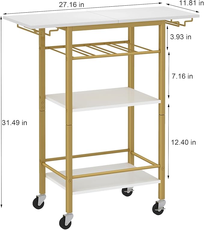 LAATOOREE Bar Cart, Mobile Home Bar Serving Cart, 4 Tier, Gold | Rolling Drink Beverage Cart with Storage Shelf, Wine and Glass Holder, for Dinning Room Living Room Kitchen