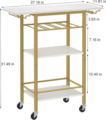 LAATOOREE Bar Cart, Mobile Home Bar Serving Cart, 4 Tier, Gold | Rolling Drink Beverage Cart with Storage Shelf, Wine and Glass Holder, for Dinning Room Living Room Kitchen