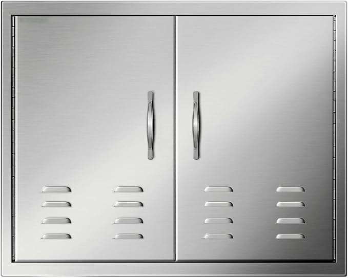 Bull Outdoor Products 26039 Natural Gas Outlaw Drop-In Grill Head & Mophorn Outdoor Kitchen Doors, 30W x 21H Inch, 304 Stainless Steel Double Doors with Vents, BBQ Access Door