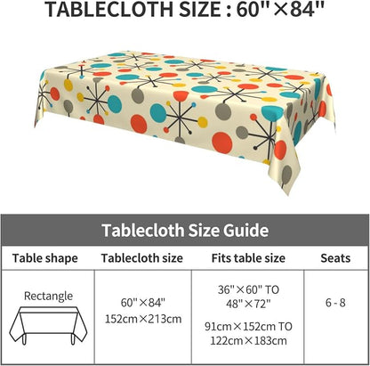 Mid Century Fifties Modern Atomic Retro Colors Tablecloth Washable Waterproof Yellow Table Cover for Kitchen Dining Room Picnic Party BBQ Wedding, Rectangle 60x84 Inch Table Cloth