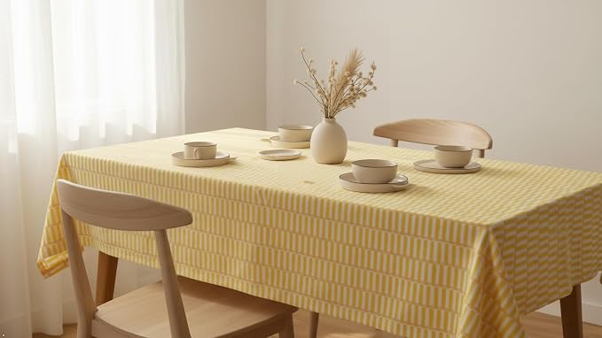 100% Cotton Hand Block Printed, Tablecloth for Kitchen, Dining, Table Cover for Parties, Chritmas, Weddings, Barbecues and Summer picnics Table Cloth (Yellow & Pink, 60" x 90")