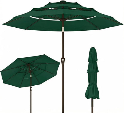 Kingdura 10ft 3-Tier Patio Umbrella, Outdoor Table Umbrella with Easy Crank & Tilt, 8 Reinforced Ribs, UV Protection for Deck, Pool, Market, Backyard (Dark green)