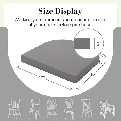 Cozyide Outdoor Chair Cushions, Waterproof Patio Seat Cushions with Adjustable Straps, Round Corner Patio Chair Cushions for Garden, Light Grey, 17x16x2 Inch (Pack of 4)