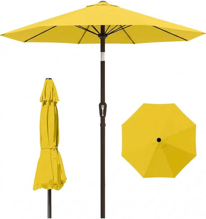PatioKingdom Auto-Tilt 9FT Patio Umbrella Outdoor with 8 Sturdy Fiberglass Ribs,Market Table Umbrella for Pool,Backyard,Deck and Garden