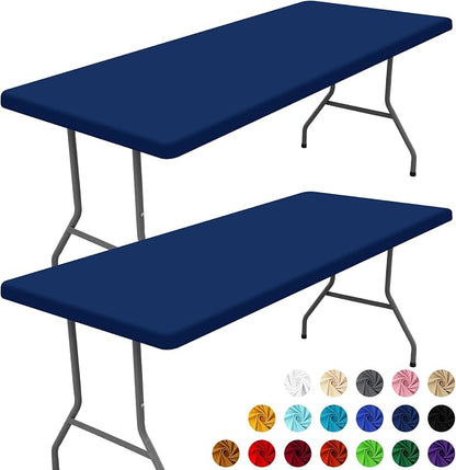 Moosfor 2 Pack Rectangle Spandex Fitted Table Cloth, 5FT Elastic Tablecloth | Washable Picnic Table Cover, Stretch Waterproof Table cloths for Party, Patio, Dining, Kitchen, 30" x 60", Navy