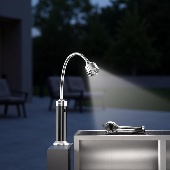 BBQ Grill Light with Attachment Force Base, 360° Flexible Gooseneck, 9 LED, Plastic Case Included, Portable, Black, for Grilling, Repairing, Camping, 7.1 x 4.7 x 1.8 in / 18 x 12 x 4.6 cm