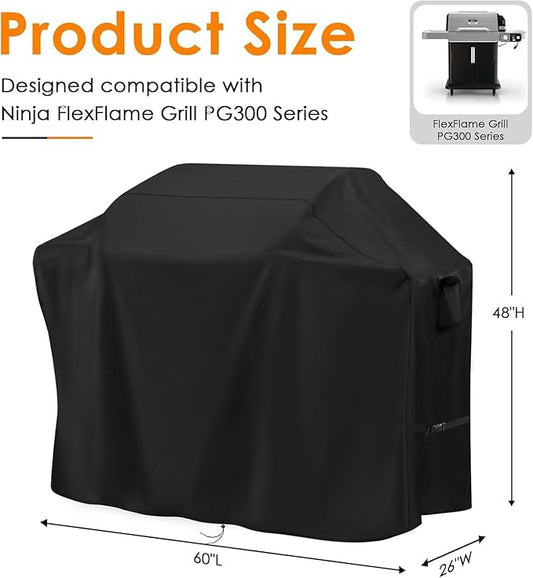 3 Burner Grill Cover for Ninja Flexflame Grill PG300 Series,600D Heavy Duty Waterproof Propane Smoker Cover for 60 inch Gas BBQ Grill-60 x 26 x 48