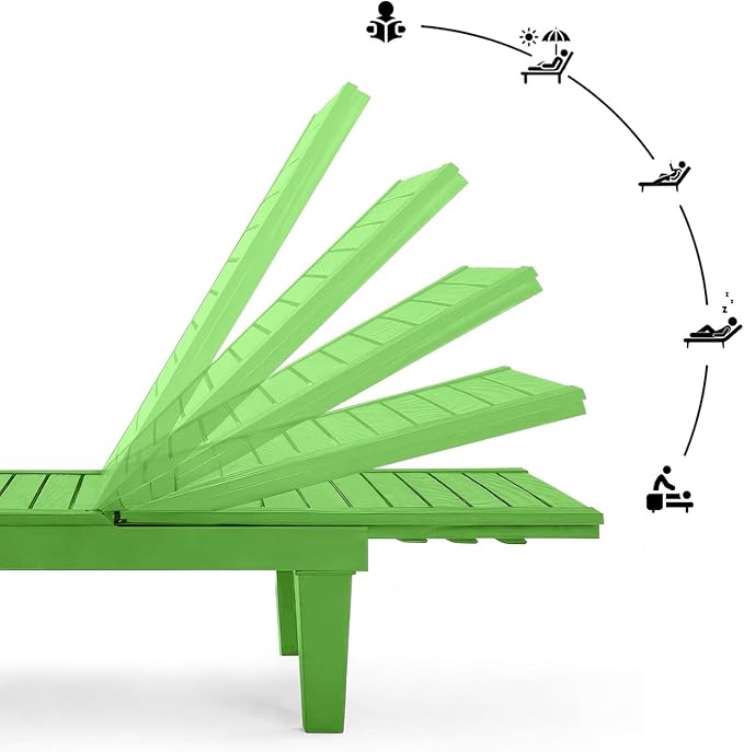 Nestl Sun Tanning Chair - Lime Green Chaise Lounge Chair Outdoor, Lightweight Pool Lounge Chairs, Adjustable 5-Position Reclining Lawn Chair, Waterproof Beach Outdoor Lounge Chairs