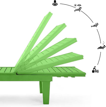 Nestl Sun Tanning Chair - Lime Green Chaise Lounge Chair Outdoor, Lightweight Pool Lounge Chairs Set of 2, Adjustable 5-Position Reclining Lawn Chair, Waterproof Beach Outdoor Lounge Chairs