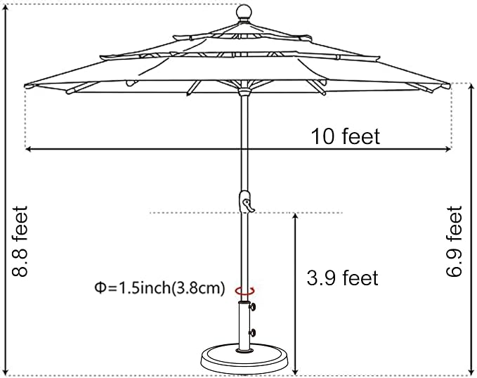 EliteShade USA 10-Year-Non-Fading 10ft 3-Tier Market Patio Umbrella, Commercial Grade Outdoor Table Umbrella with Crank Open, Windproof & UPF 50+ UV Protection, Heavy Duty Ventilation for Garden, Deck, Pool, Backyard, Beach & Bistro, No Tilt, Teal