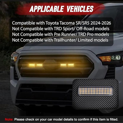 4 LED Grille Lights with Wire Harness and Fuse, LED Front Grill Light, Compatible with Toyota Tacoma SR/SR5 2024-2026, 1 Set (Clear Cover)