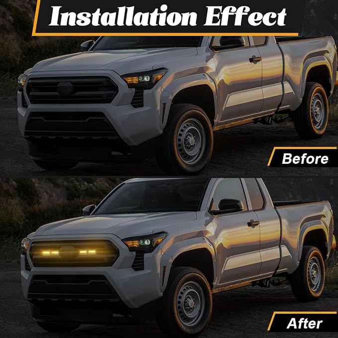 Grille Lights for Tacoma SR SR5 2024-2025, 4Pcs Clear Shell Amber LED Front Grill Light with Wire Harness and Fuse