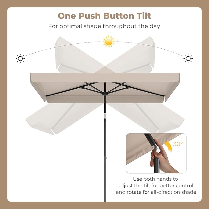 Tangkula 6.5 x 4.3 FT Rectangular Patio Umbrella, Portable Outdoor Market Table Umbrella with Push Button Tilt for Balcony Garden Backyard Deck Pool (Beige)