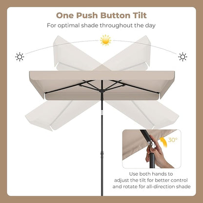 Tangkula 6.5 x 4.3 FT Rectangular Patio Umbrella, Portable Outdoor Market Table Umbrella with Push Button Tilt for Balcony Garden Backyard Deck Pool (Beige)