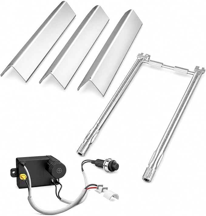Hisencn 7635 Flavorizer Bars, 69785 Grill Burner, 7642 Igniter for Weber Spirit 200 with Front Control, Spirit E210, E220, S210, S220, for Weber 15.3" Flavor Bars and 18" 304 Stainless Steel Burner