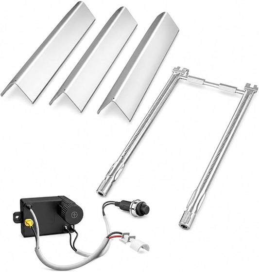 Hisencn 7635 Flavorizer Bars, 69785 Grill Burner, 7642 Igniter for Weber Spirit 200 with Front Control, Spirit E210, E220, S210, S220, for Weber 15.3" Flavor Bars and 18" 304 Stainless Steel Burner