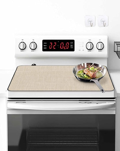 Stove Top Covers for Electric Stove 24x21 Inches, Vintage Cream Solid Color HeatResistant Glass Cooktop Protector, Farmhouse Retro Linen Texture Ceramic Stovetop Countertop Covers Mat, Oven Cover