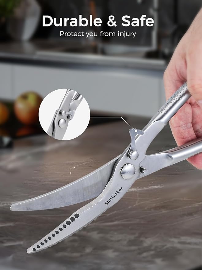 Poultry Shears, Full Steel Bone Cutting Scissors for Chicken & Turkey | Safety lock and ergonomic grip for steadier cutting; dishwasher safe with fish scaler