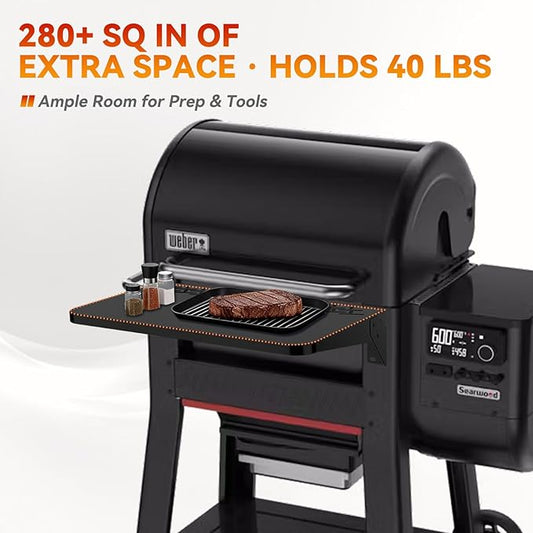 24" Front Folding Table for Weber Searwood 600 Pellet Grill, Grill BBQ Prep Table for Weber Searwood 600 Accessories, 280 Sq In Workspace, 40 lb Capacity, Locking Fold-Down Design