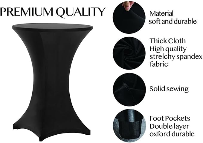 Tina 2 Pack 24x43 Inch Highboy Spandex Cocktail Table Covers Black, Cocktail Table Spandex Covers, Fitted Stretch Cocktail Table Tablecloth for Round Tables (2PC 24X43 Black)