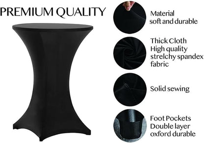 Tina 2 Pack 24x43 Inch Highboy Spandex Cocktail Table Covers Black, Cocktail Table Spandex Covers, Fitted Stretch Cocktail Table Tablecloth for Round Tables (2PC 24X43 Black)