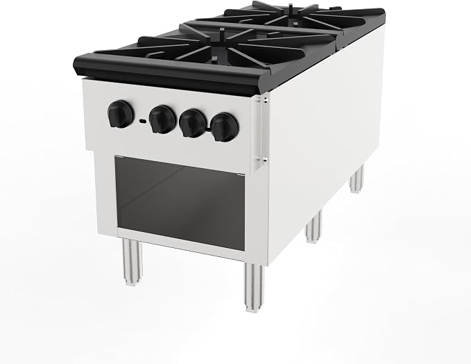 Stainless Steel Stoves,Propane Cooktop with 2 Burners – 180,000 BTU Total Power,Includes Natural Gas Conversion Kit.Commercial Gas Stove with Cabinet for Restaurant and Cafeteria Use.