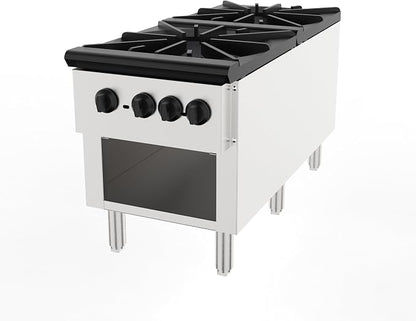 Stainless Steel Stoves,Propane Cooktop with 2 Burners – 180,000 BTU Total Power,Includes Natural Gas Conversion Kit.Commercial Gas Stove with Cabinet for Restaurant and Cafeteria Use.