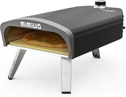 Mimiuo Gas Pizza Oven Outdoor - 33 lbs Heavy Duty Propane Pizza Stove for Outside, 60 Second Pizza - Includes 13" Square Stone Foldable Peel & Cover - Portable for Backyard Camping