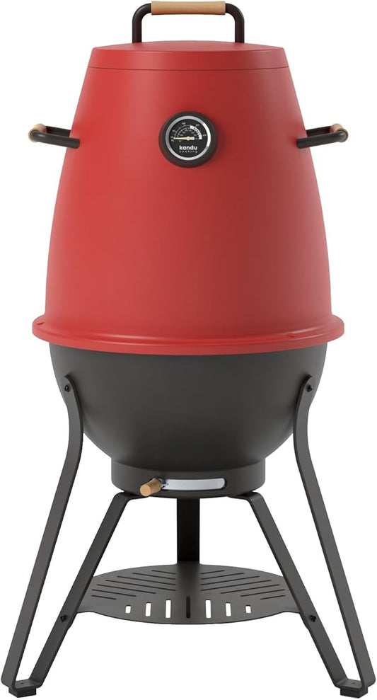 Kandu Outdoor Charcoal Oven Grill, Flame Red - Cooks from All Directions, Space Saving, Includes 8 Skewers, Up to 750 Degrees - Quick Vertical Cooking Locks in Flavor, Nutrients & Moisture