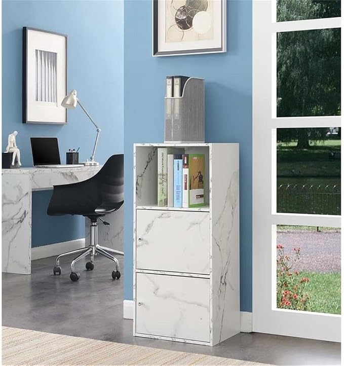 Convenience Concepts Xtra Storage 2 Door Cabinet with Shelf, White Faux Marble